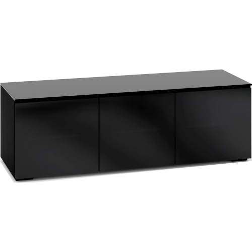 Oslo 237 65" TV Stand Cabinet w/ 3 Doors in Black Oak w/ Smoked Black Glass Doors & Top